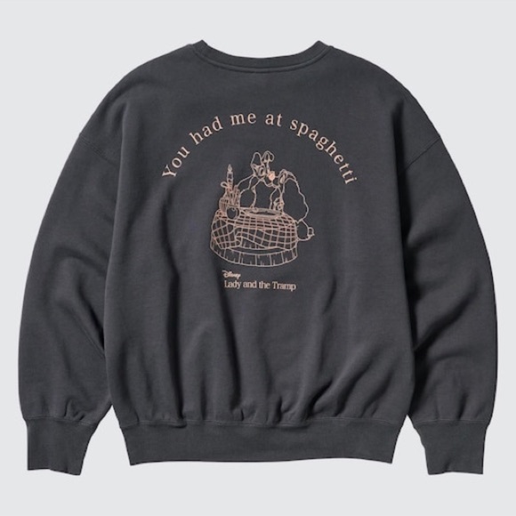 Disney Tops - Uniqlo Disney Oversized Dark Grey Crewneck Sweater Lady & the Tramp Graphic Sz S